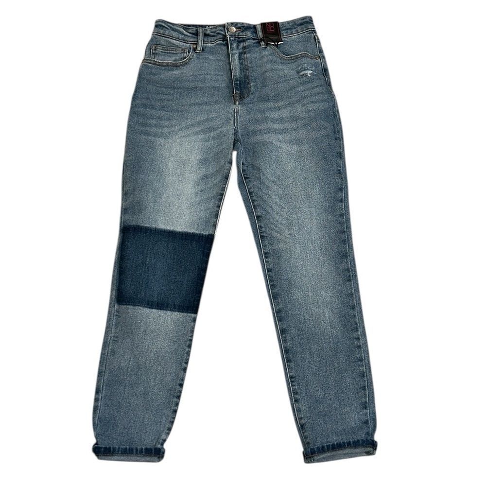 No Boundaries Blue Denim High-rise Destructed Mom Jeans(Size 9) - Picture 2 of 9